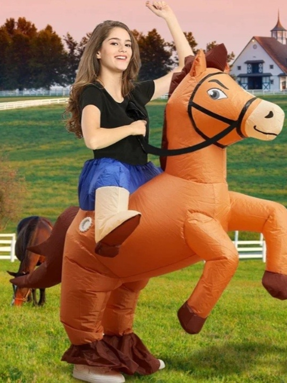 Amazon Inflatable Unisex Adult Cowboy Air Blow Up Brown Horse Ride-On Costume